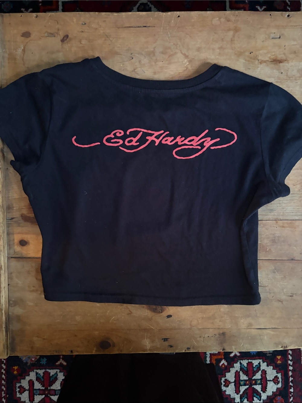 Ed Hardy Cropped Baby Tee with Yellow Devil and Red Logo - Picture 4 of 4